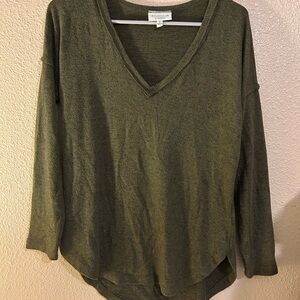 Madewell Olive Long Sleeve V-Neck Top